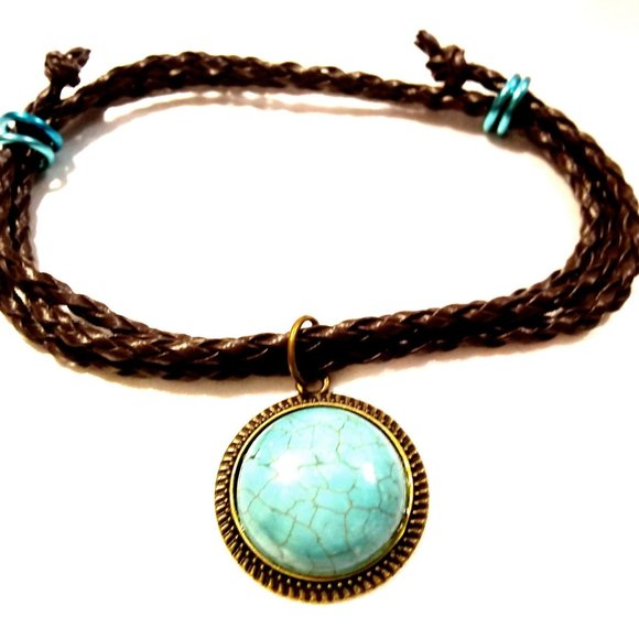 Turquoise Vegan Leather Wrap Bracelet - Picture 4 of 4